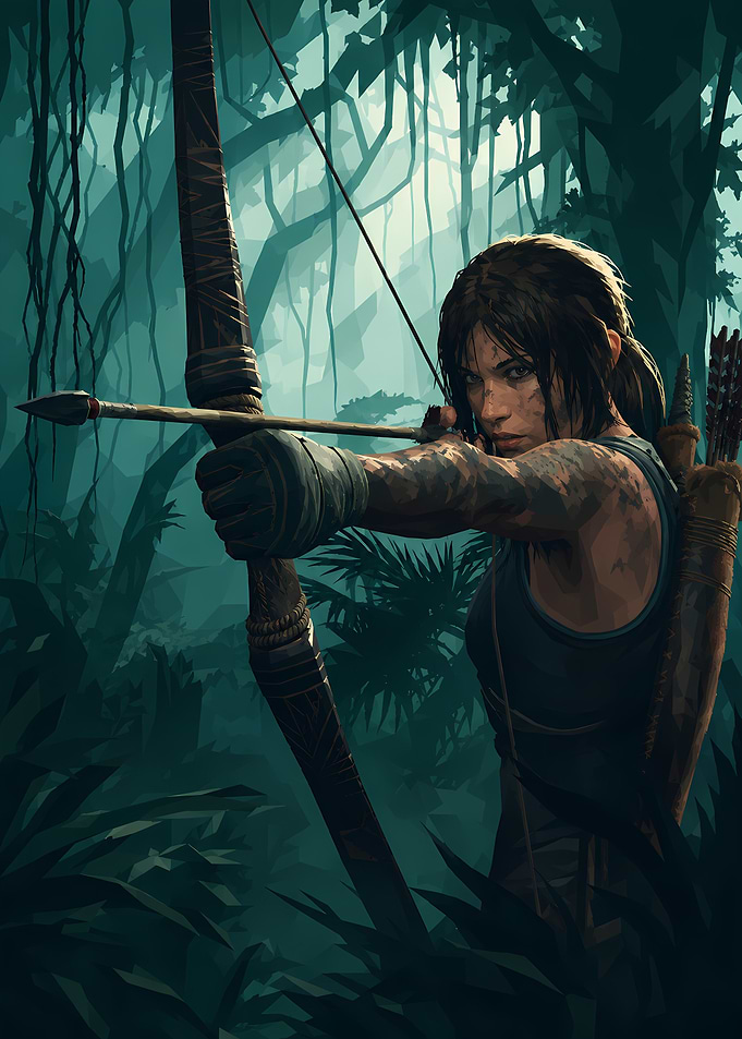Lara Croft Aiming Bow in Jungle