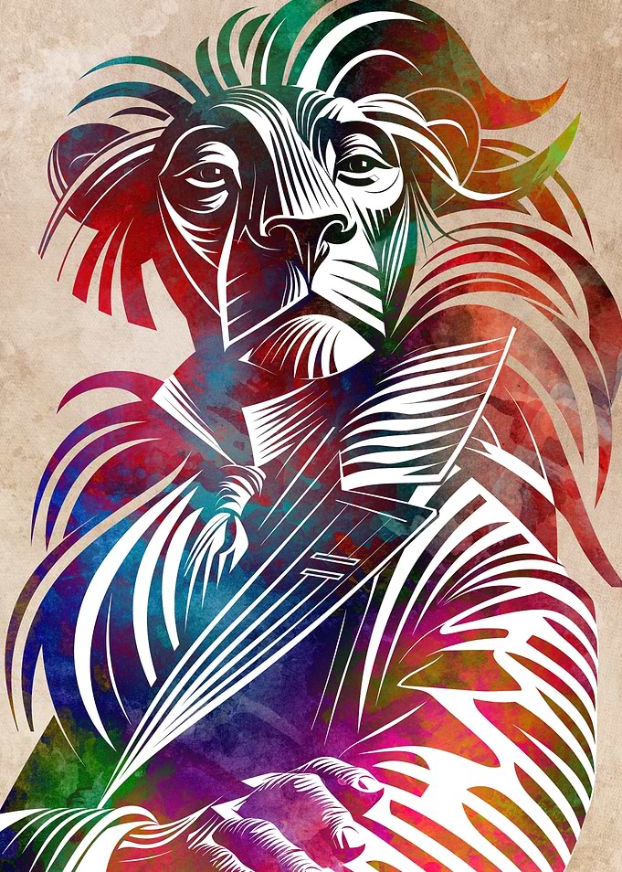 Stylized Lion Portrait with Watercolor Accents