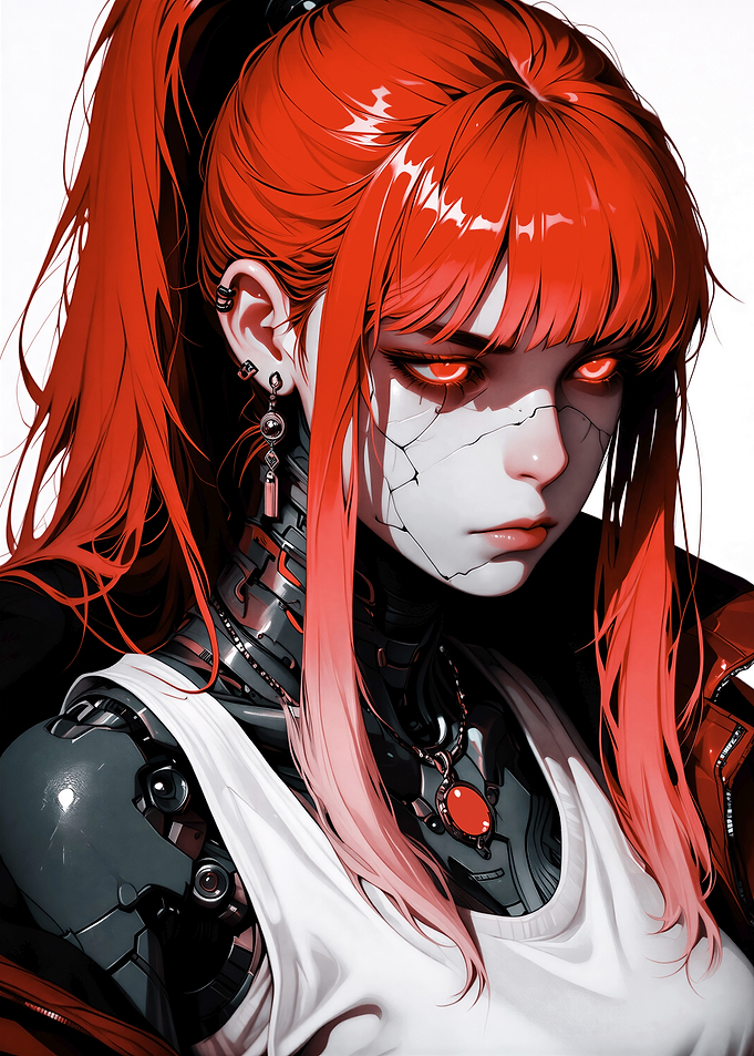 Cyberpunk Anime Girl with Red Hair