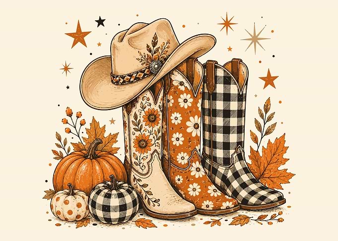 Autumn Western Cowboy Boots and Pumpkins