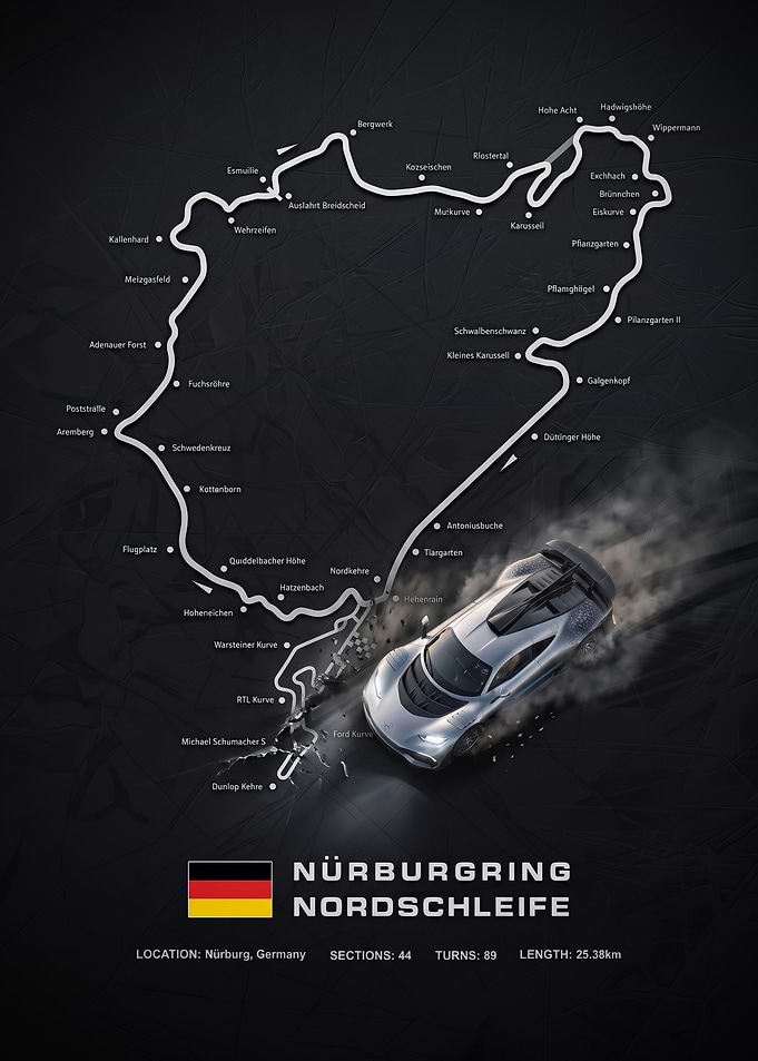 dark map Nürburgring Nordschleife Track Poster