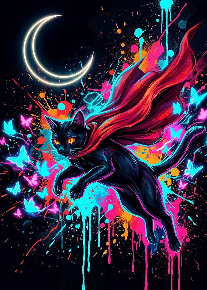 Super Hero Black Cat Neon Art