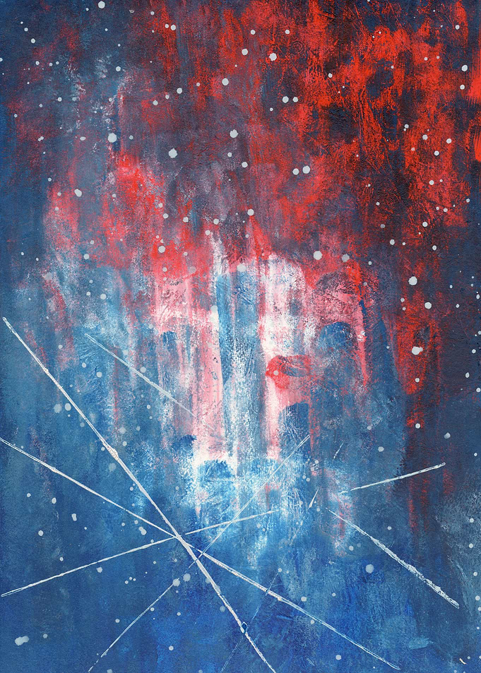 Abstract Red and Blue Cosmic Painting