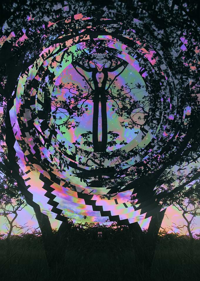 Surreal Glitch Art Tree Silhouette