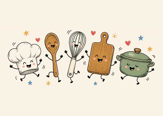 Cute Dancing Kitchen Utensil Characters
