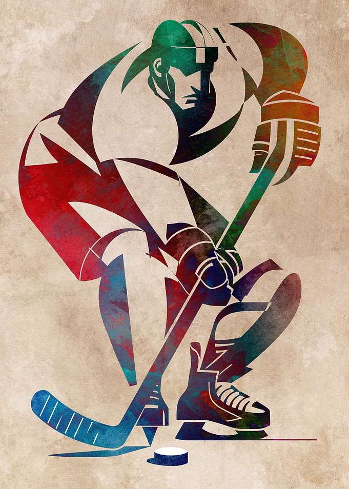 Abstract Watercolor Ice Hockey Player