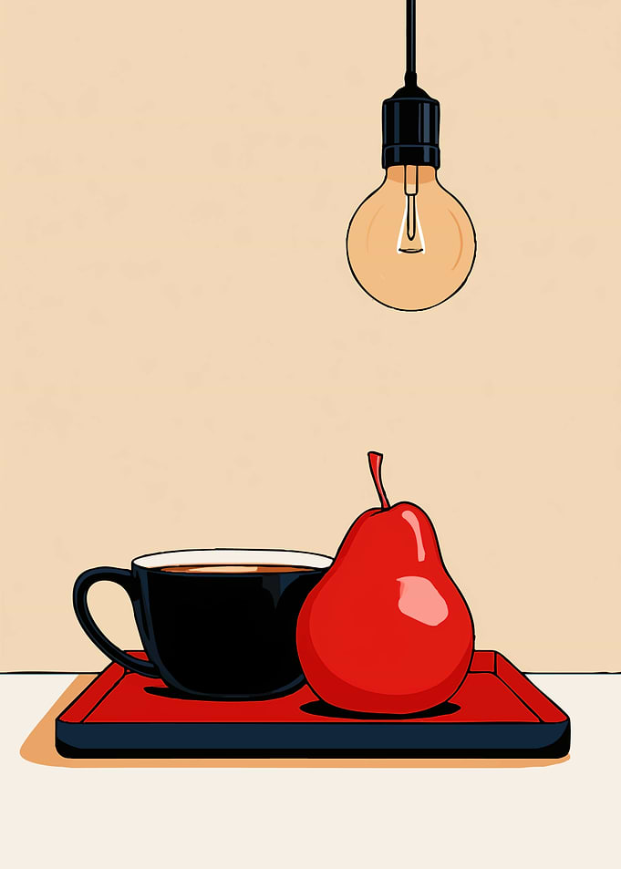 Minimalist Still Life with Pear and Coffee