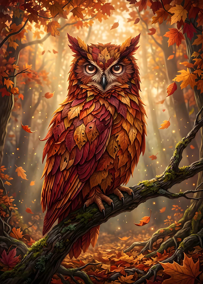 Autumn Leaf Owl in Forest