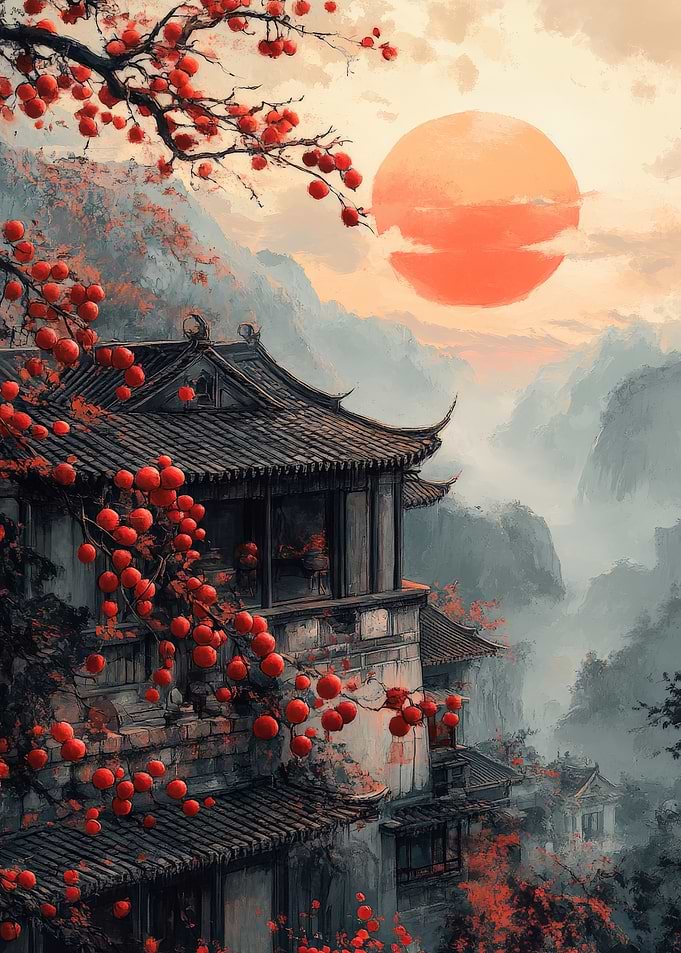 Traditional Asian Temple at Sunset