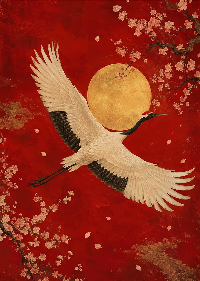 Red-Crowned Crane in Flight