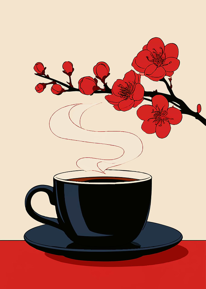 Coffee Cup with Red Plum Blossoms