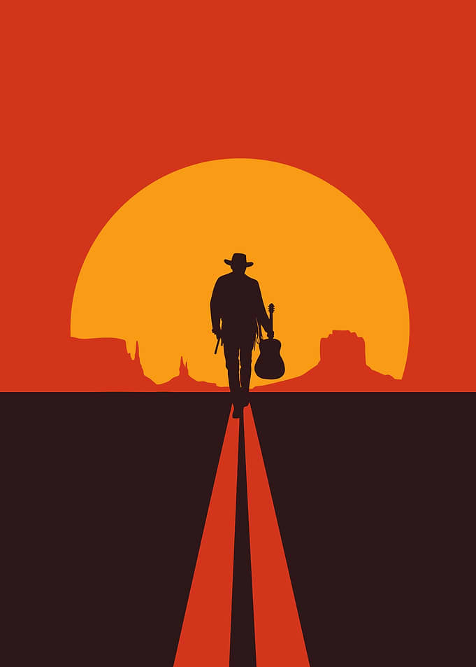 Lone Cowboy Walking at Sunset