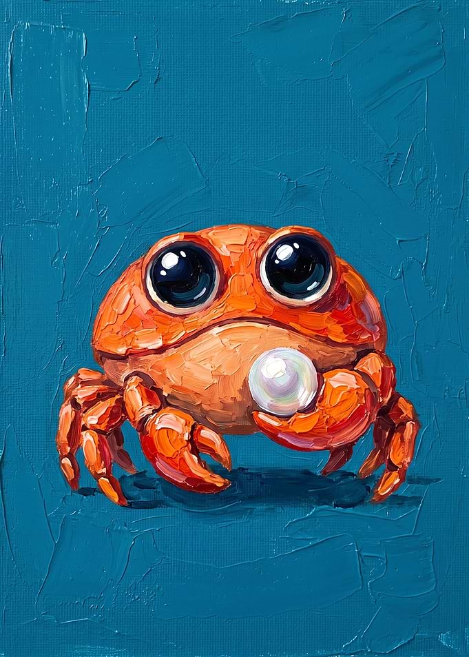 Cute Orange Crab Holding a Pearl