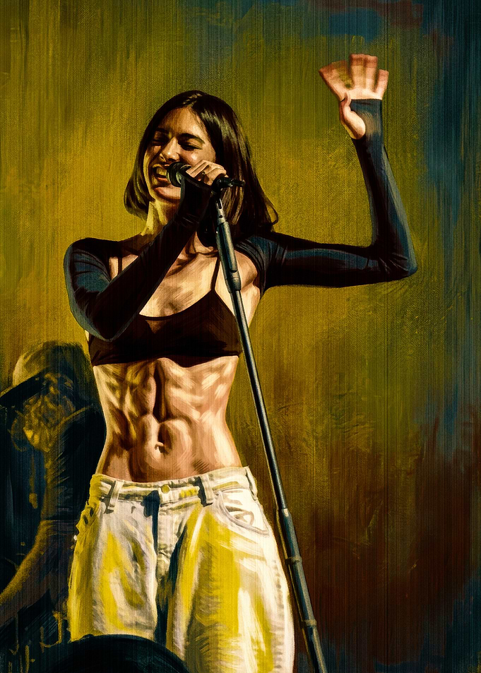 Muscular Female Singer Performing Live