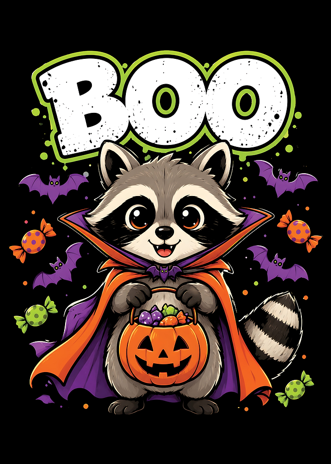 Cute Vampire Raccoon Halloween Illustration