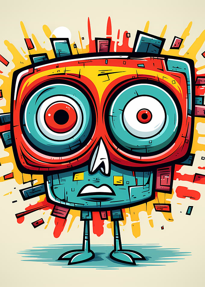 Abstract Colorful Cartoon Robot Character