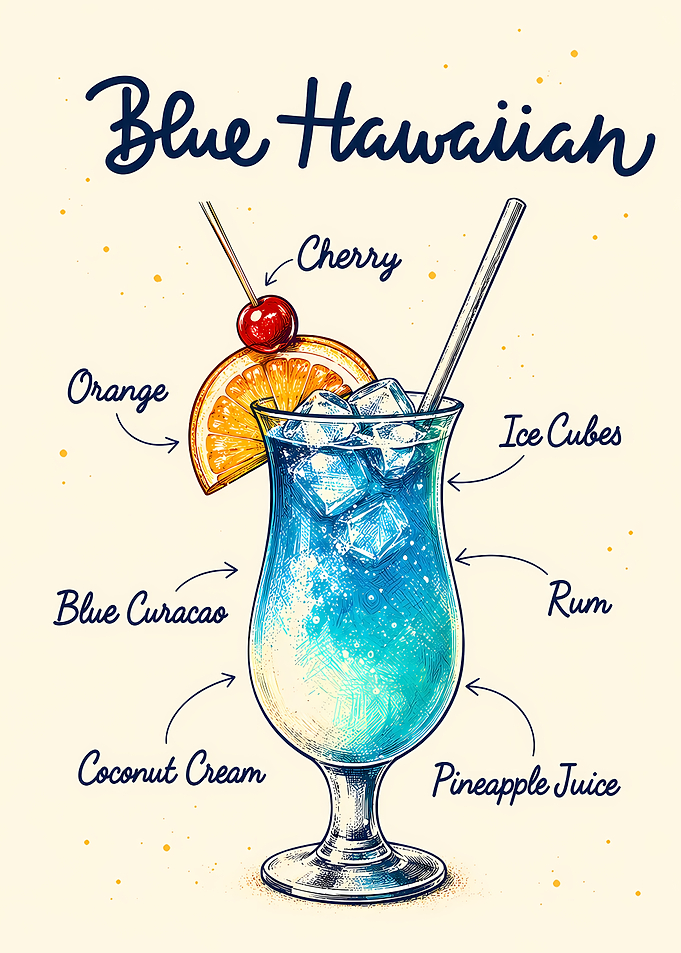 Blue Hawaiian Cocktail Recipe Illustration