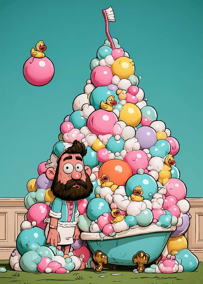 Bearded Man with Giant Bubble Bath