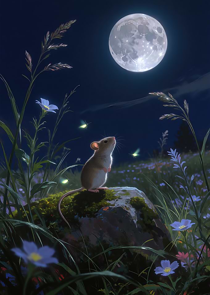 Little Mouse Watching the Full Moon