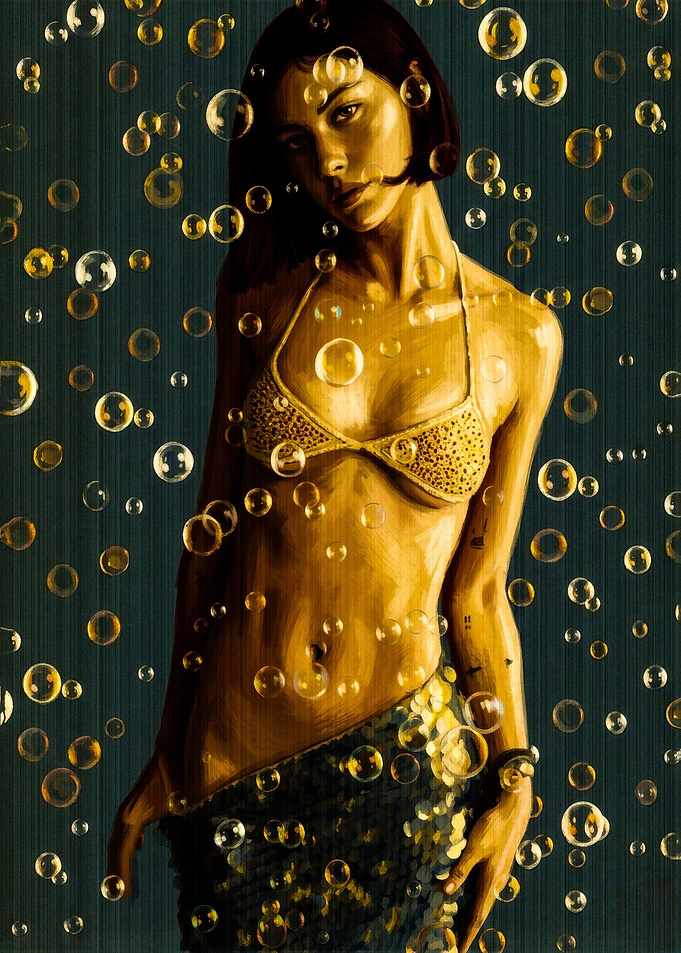 Woman in Bikini Surrounded by Bubbles