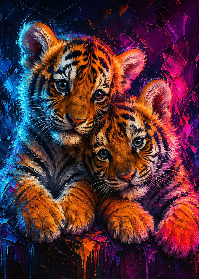 Two Vibrant Neon Tiger Cubs