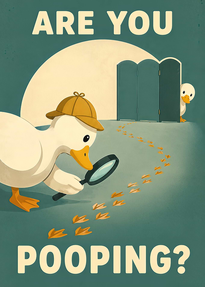 Detective Duck Investigating Footprints Poster