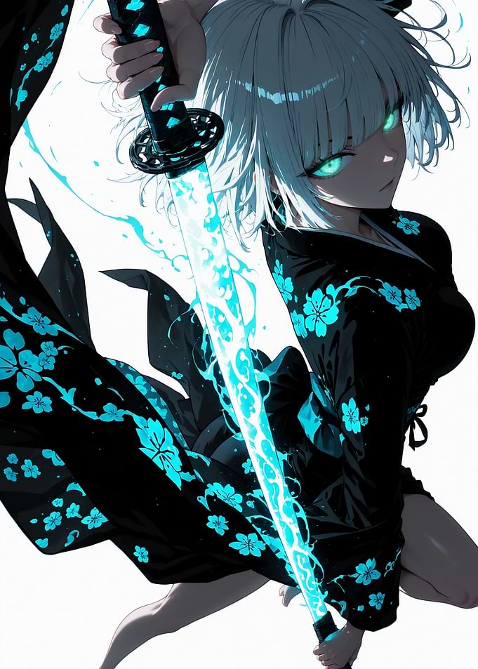 Anime Girl with Glowing Neon Katana