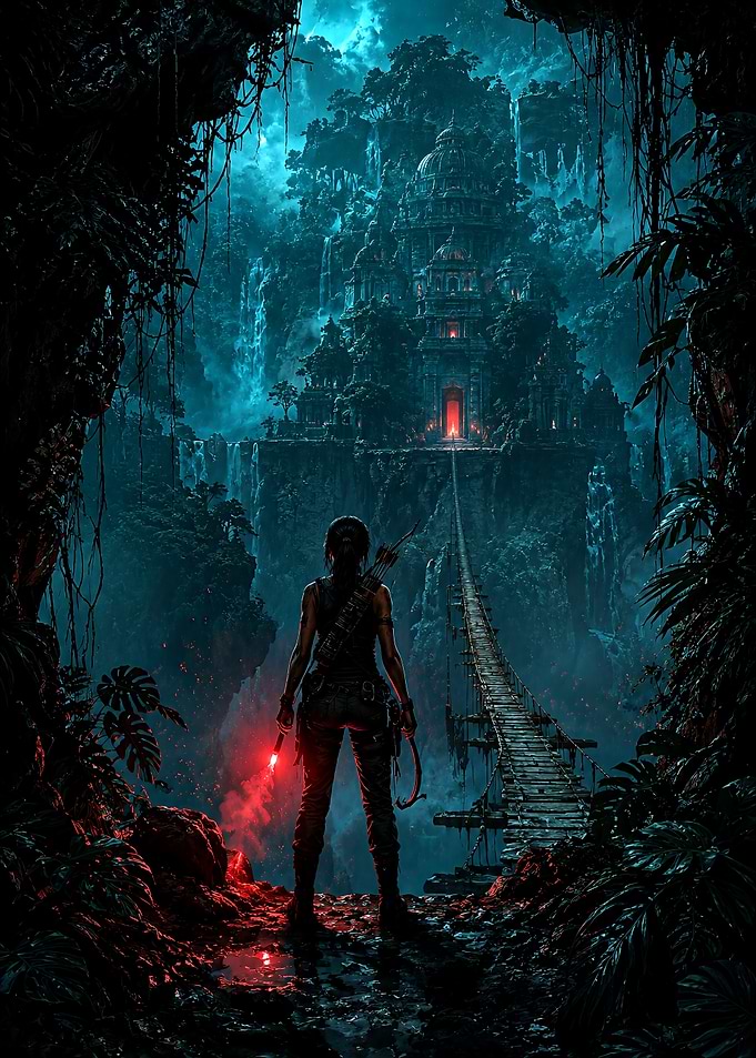 Lara Croft Exploring Ancient Jungle Temple