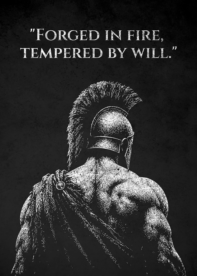 Spartan Warrior Inspirational Forged Will Quote Poster