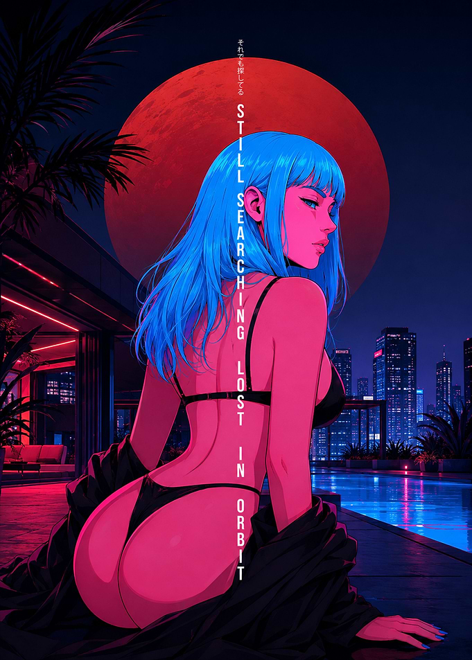 Cyberpunk Anime Girl by Poolside