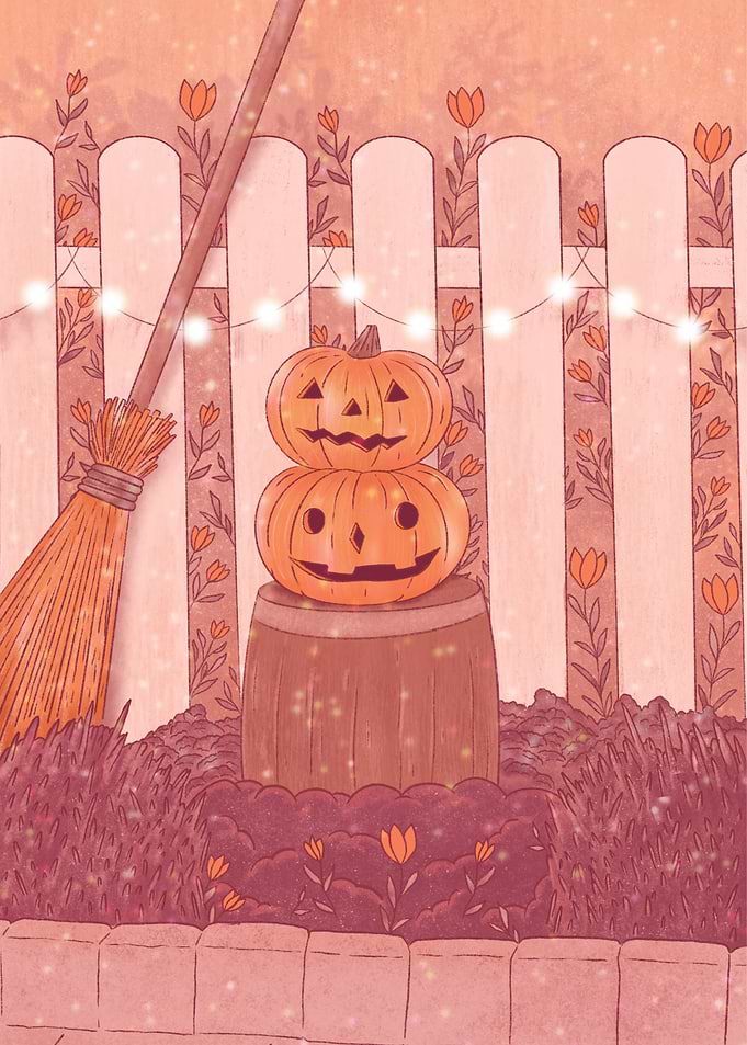 Stacked Halloween Jack-o'-lanterns in Garden