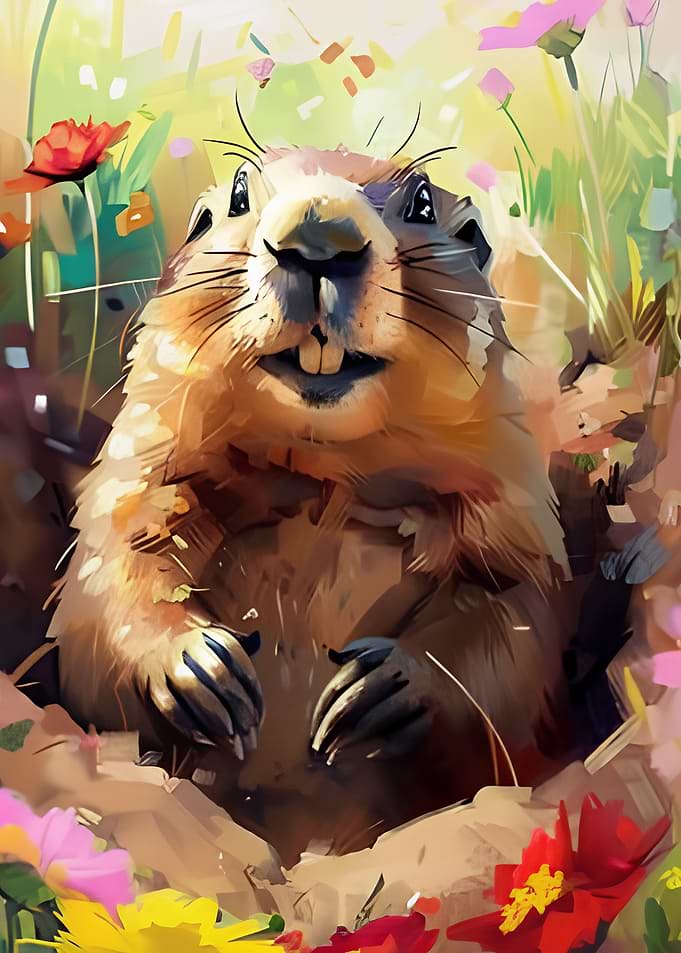Cute Groundhog Emerging from Burrow