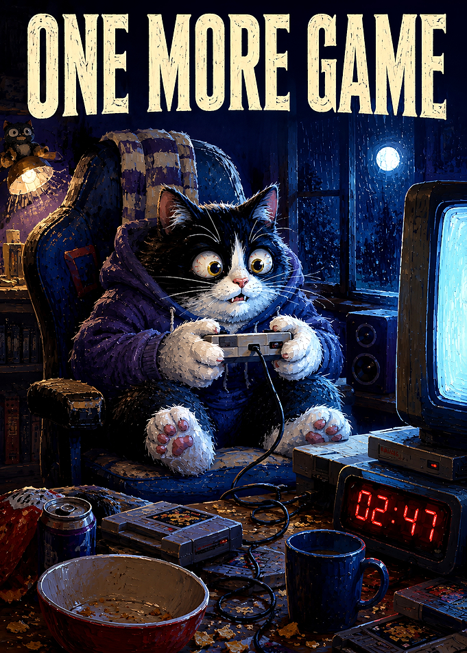 One More Game Gaming Cat