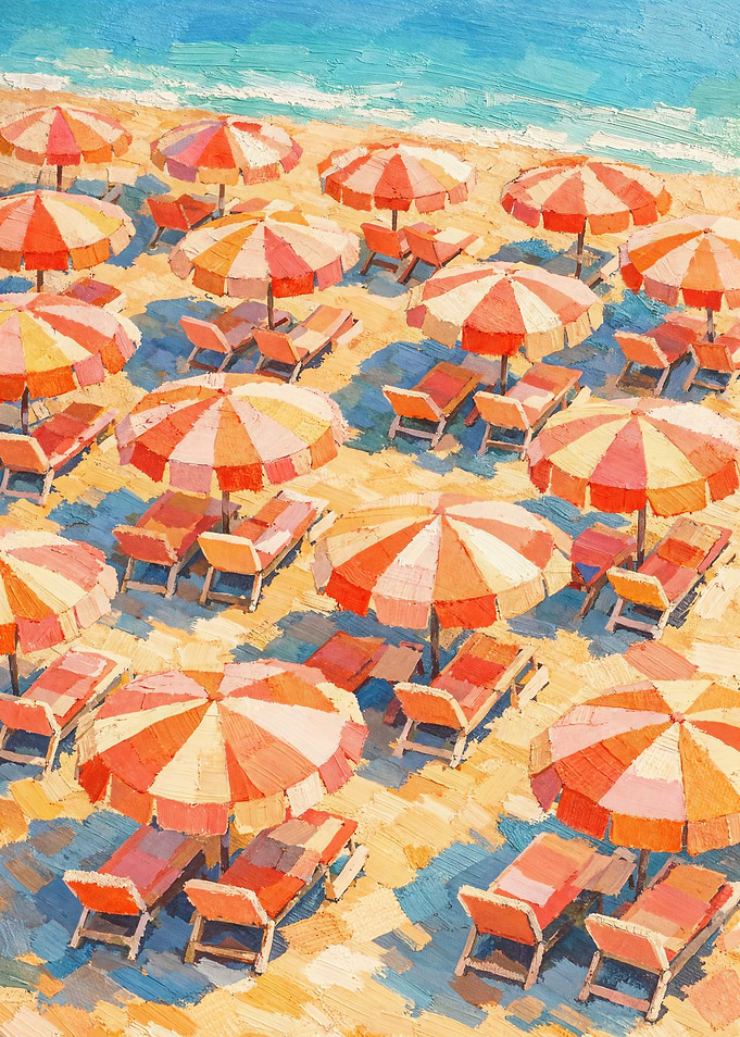 Colorful Striped Beach Umbrella Poster
