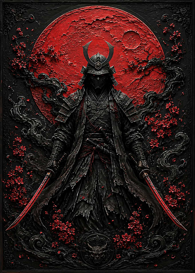 Dark Samurai with Red Moon