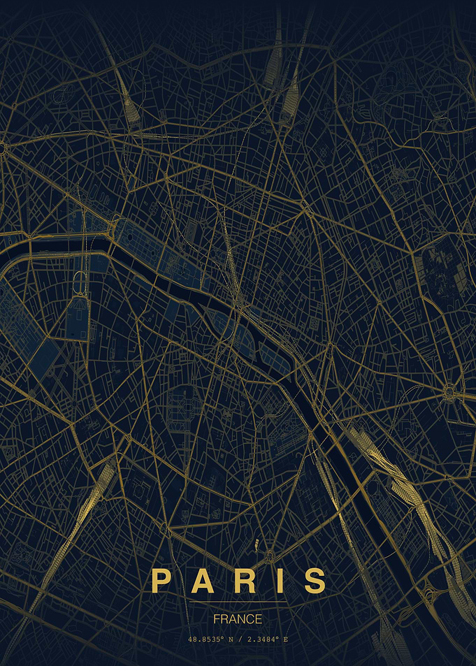 Minimalist Gold Paris City Map