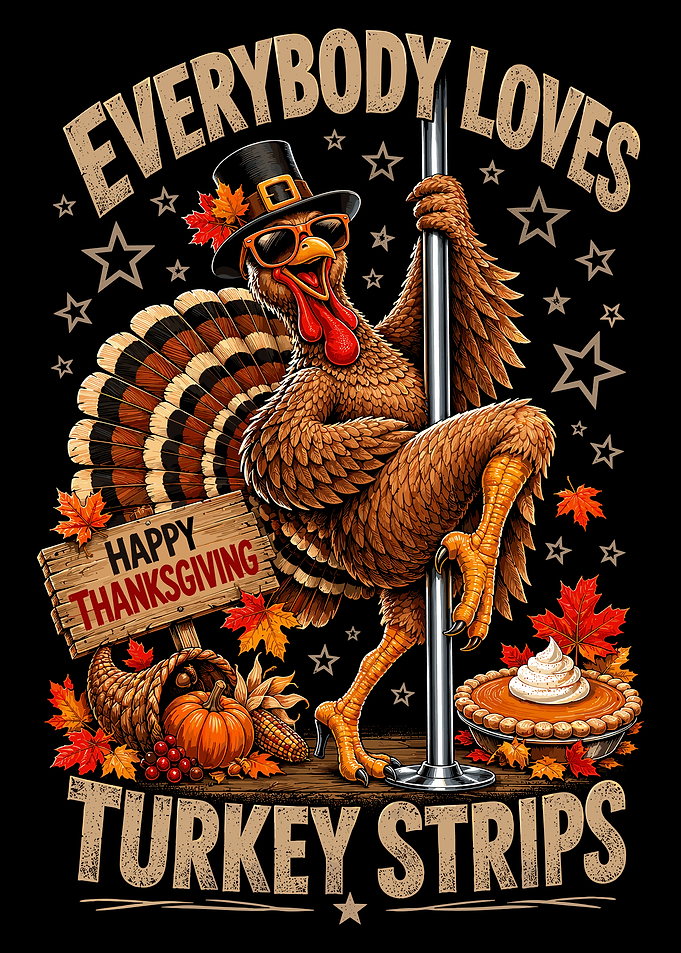 Funny Thanksgiving Turkey Dancing Poster | Pilgrim Hat Autumn Wall Art