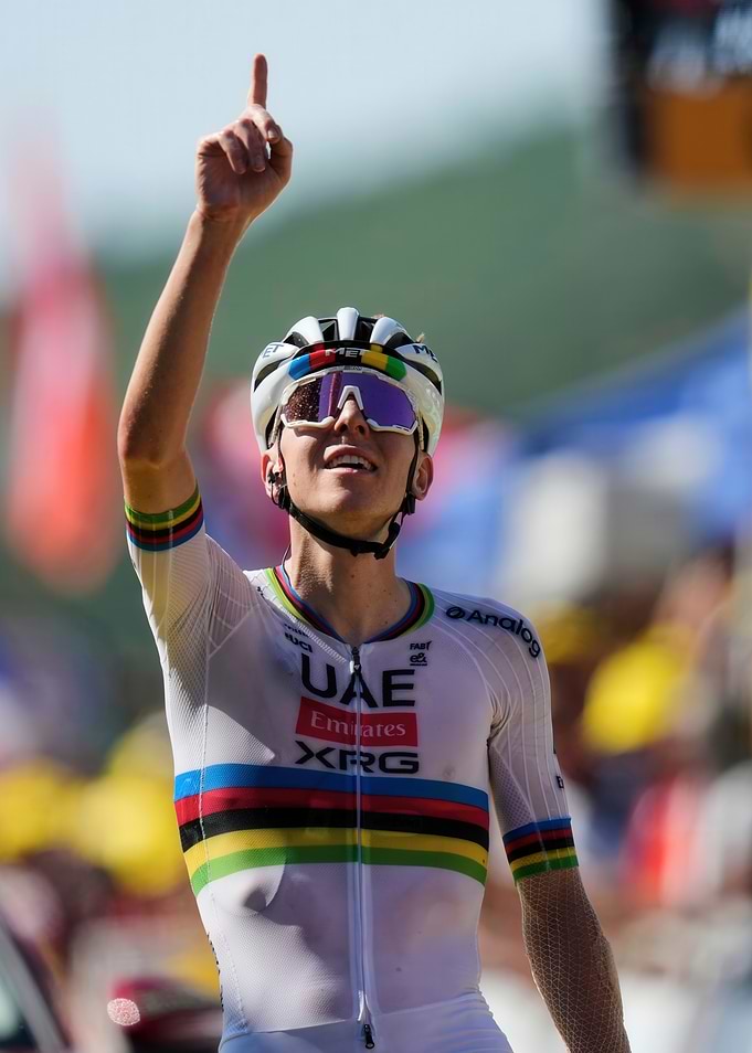 Tadej Pogačar Celebrating Cycling Victory