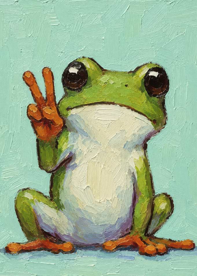 Cute Frog Giving Peace Sign