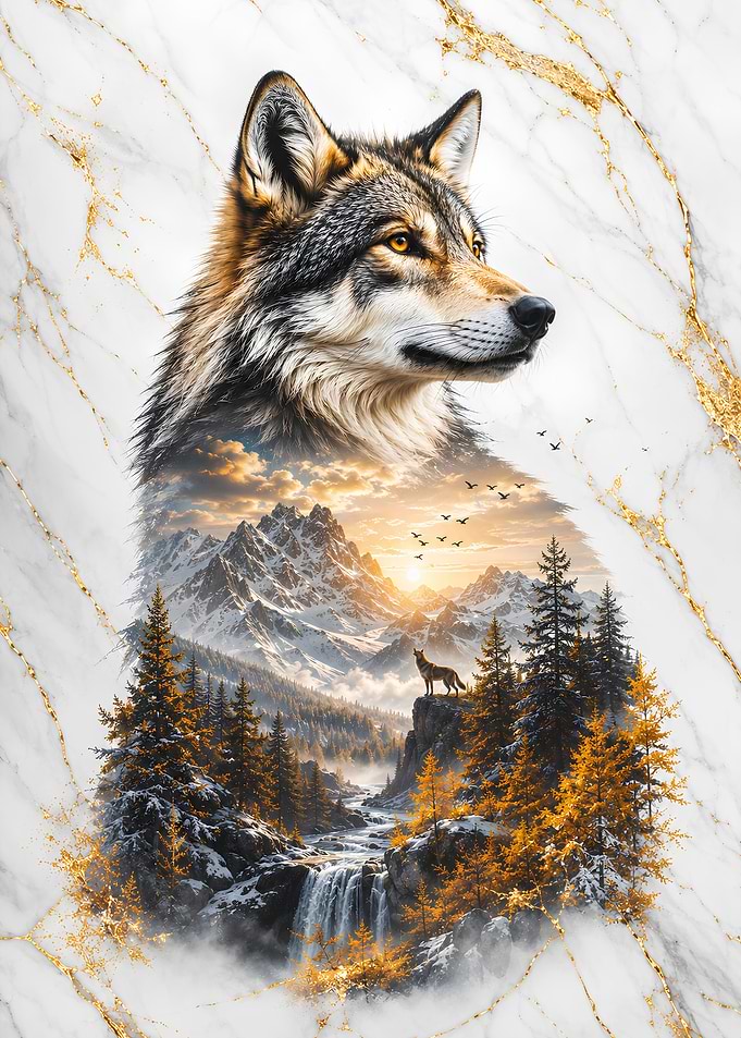 Double Exposure Wolf Mountain Landscape