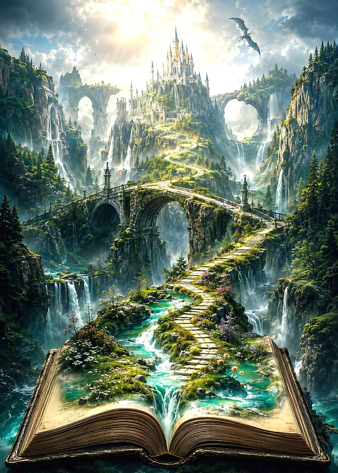 Fantasy Kingdom Emerging From Open Book