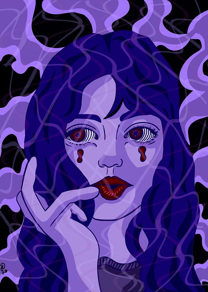 Surreal Purple Portrait with Keyhole Tears