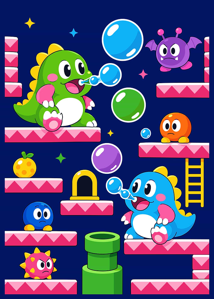 Bubble Bobble Retro Gaming Scene
