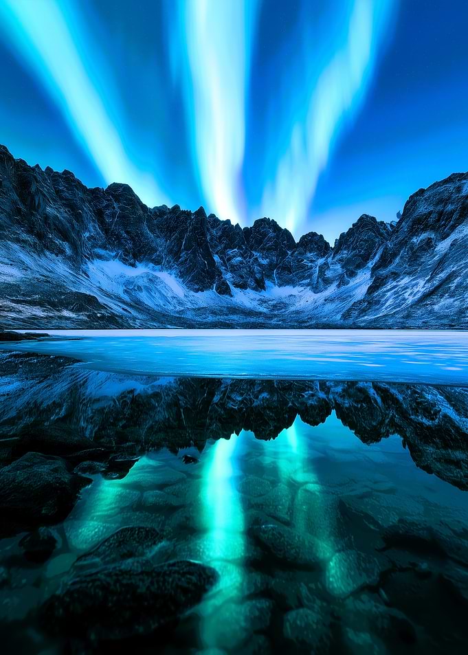 Aurora Borealis Over Mountain Lake