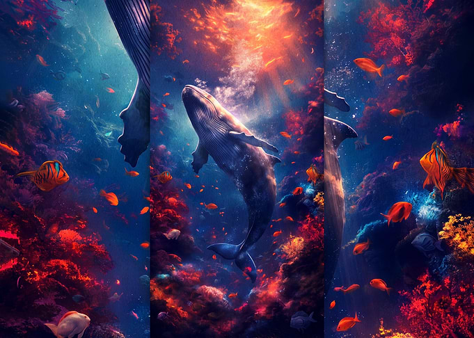 Whale Swimming in Vibrant Coral Reef