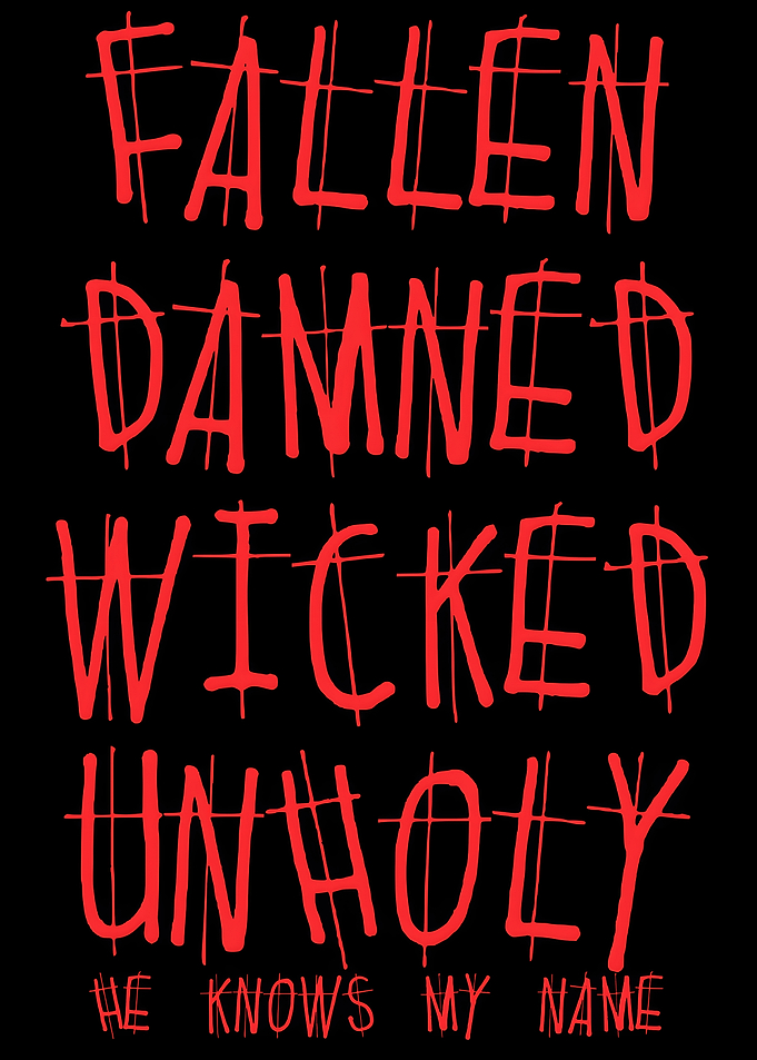Fallen Damned Wicked Unholy Red Gothic Typography