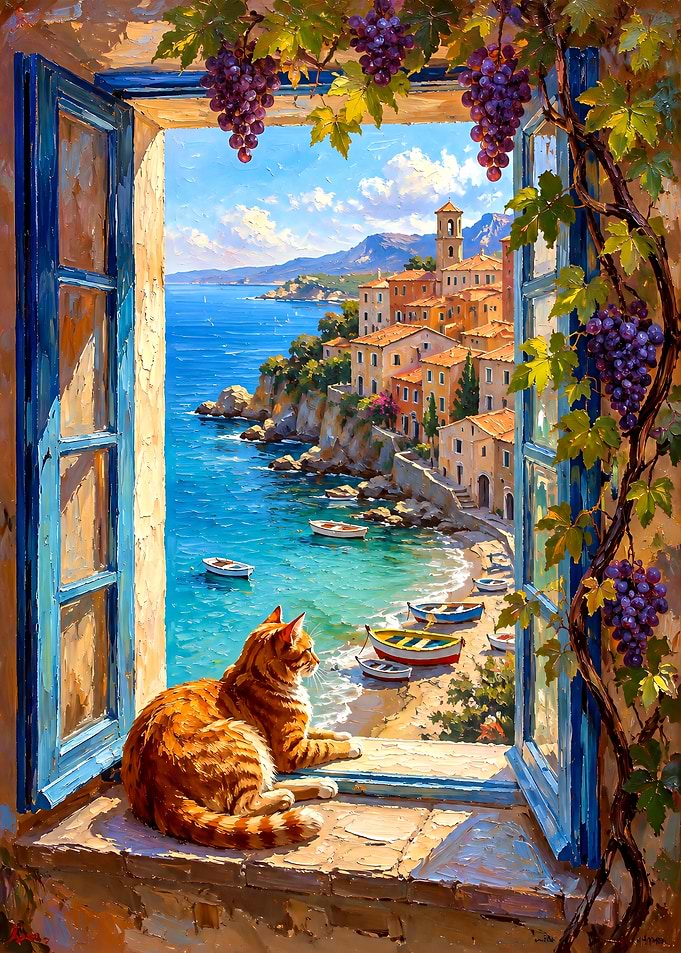 Ginger Cat Looking at Mediterranean Coast