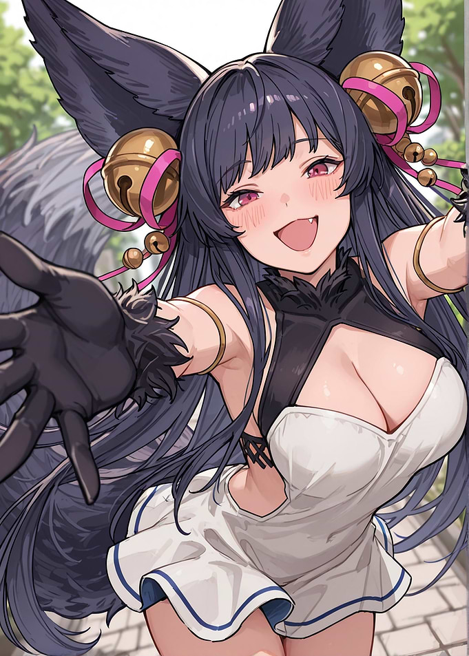 Cheerful Anime Fox Girl Reaching Out