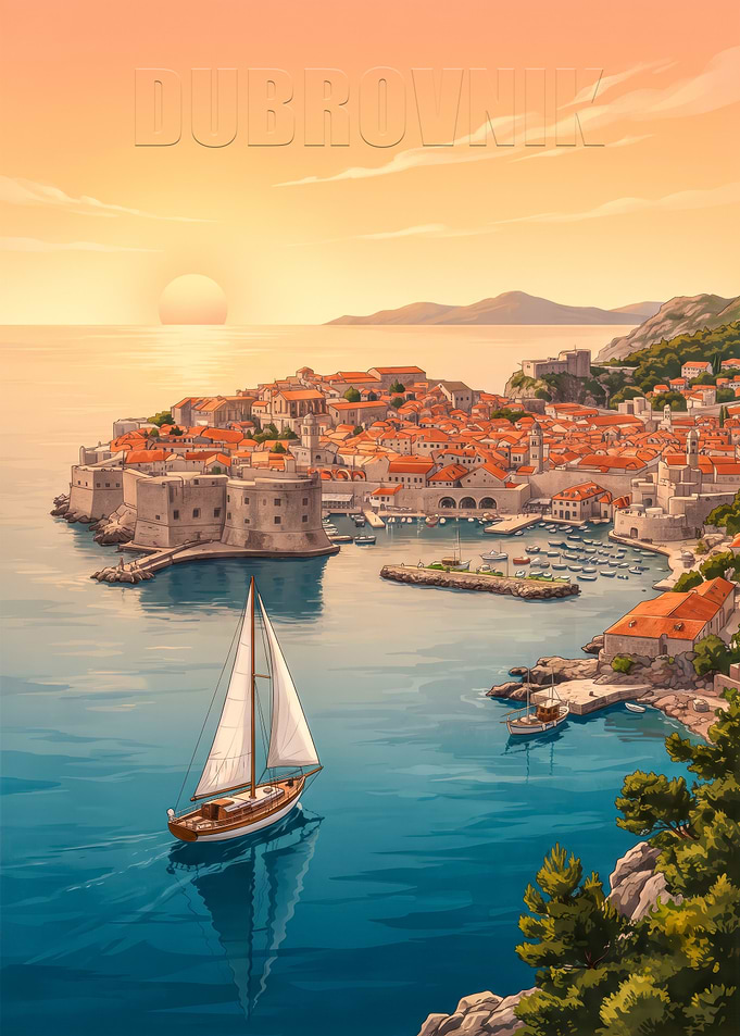 Dubrovnik Sunset Coastal Travel Poster
