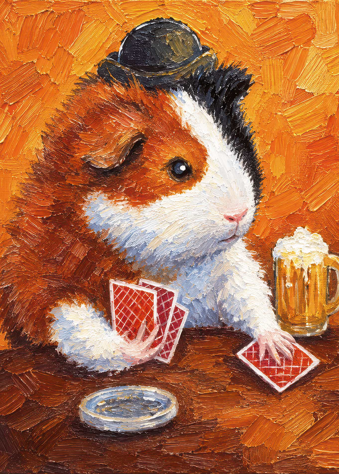 Dapper Guinea Pig Playing Poker